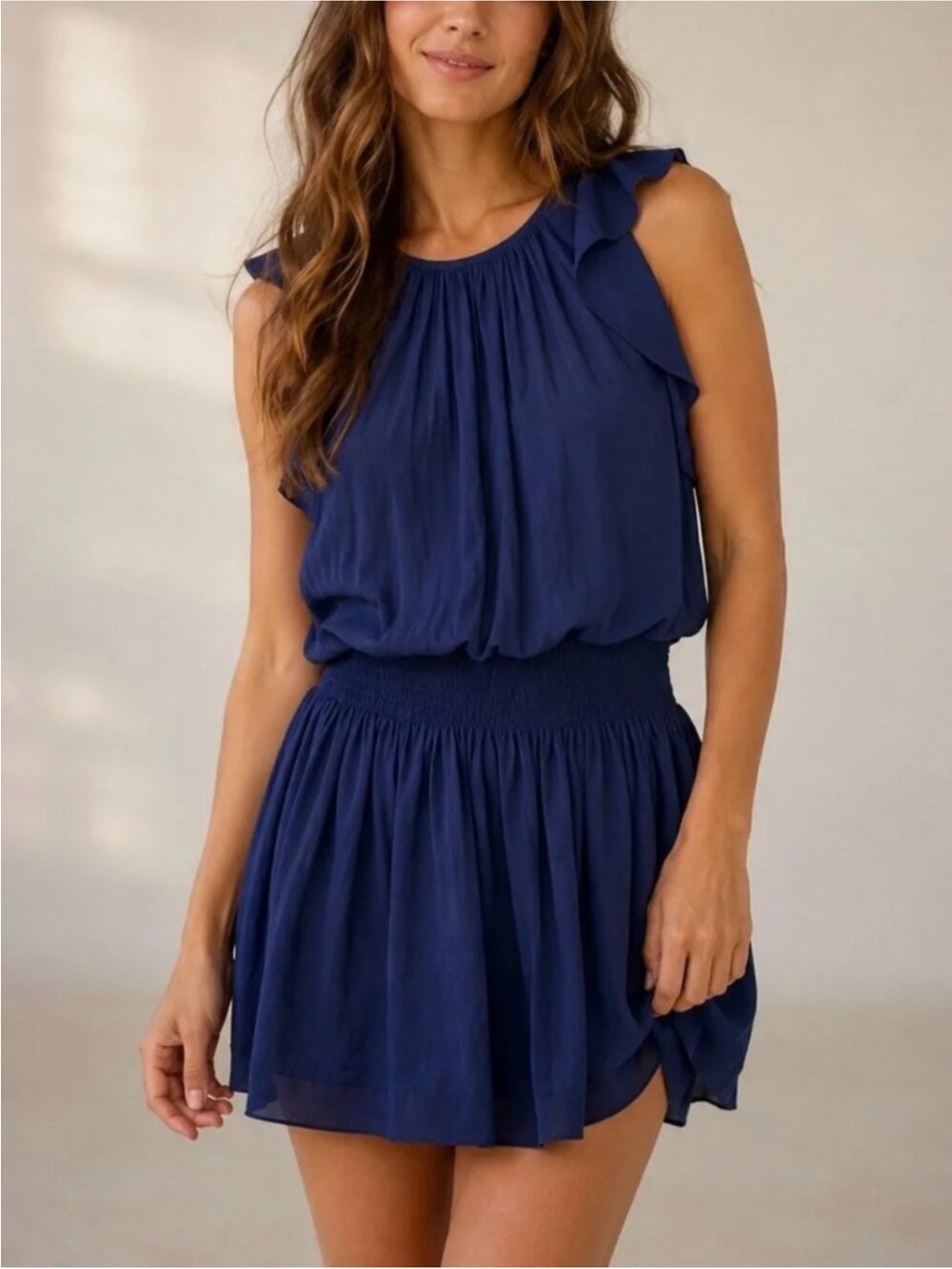 New! Ramy Brook Rembi Navy Blue Flowy Mini Dress Size Small 8430